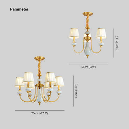 Alessio Chandelier dimensions: Retro fabric lighting sizes. Alessio Retro Elegant Fabric Chandelier