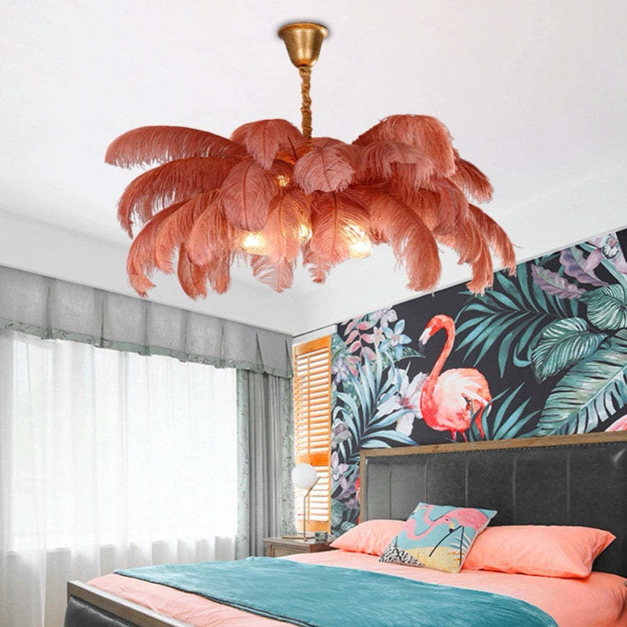 O'Moore Nordic Luxury Pendant Light, Brass/Feather