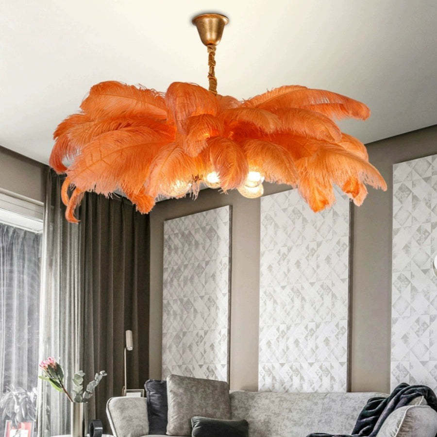 O'Moore Nordic Luxury Pendant Light, Brass/Feather
