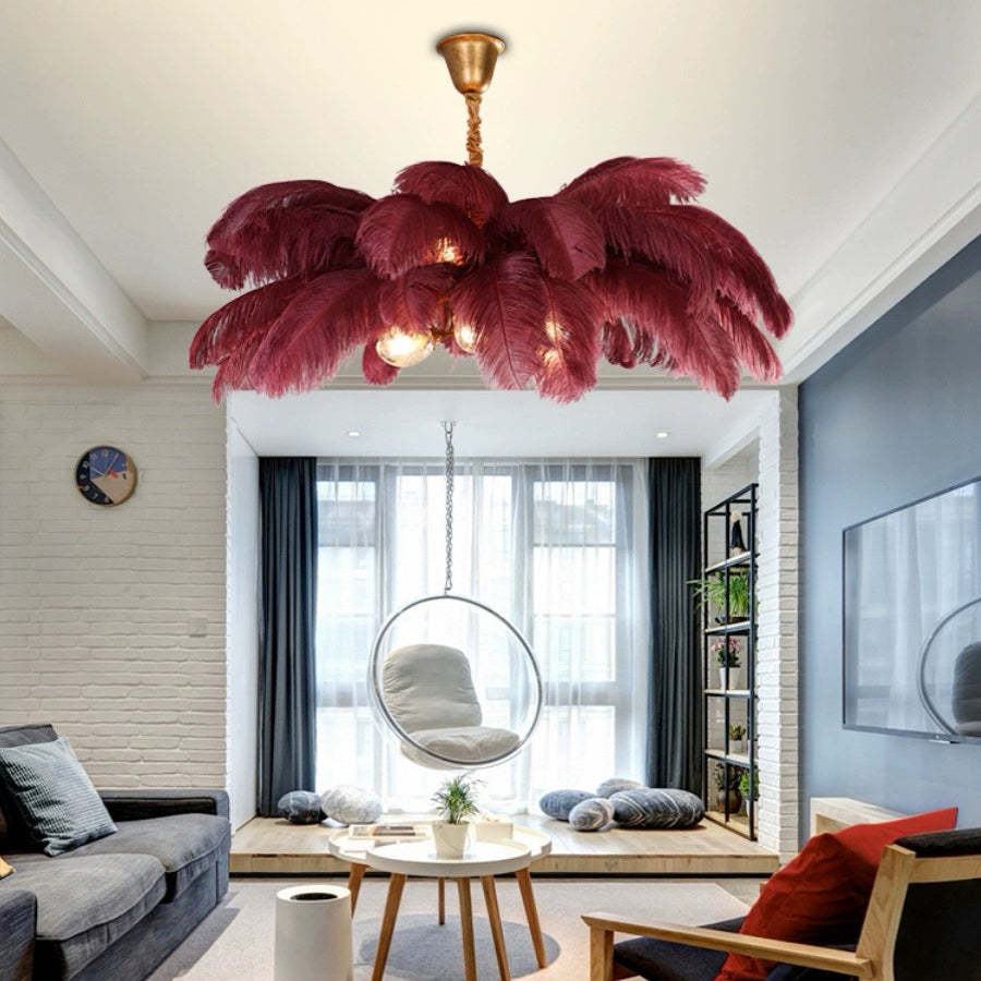 O'Moore Nordic Luxury Pendant Light, Brass/Feather