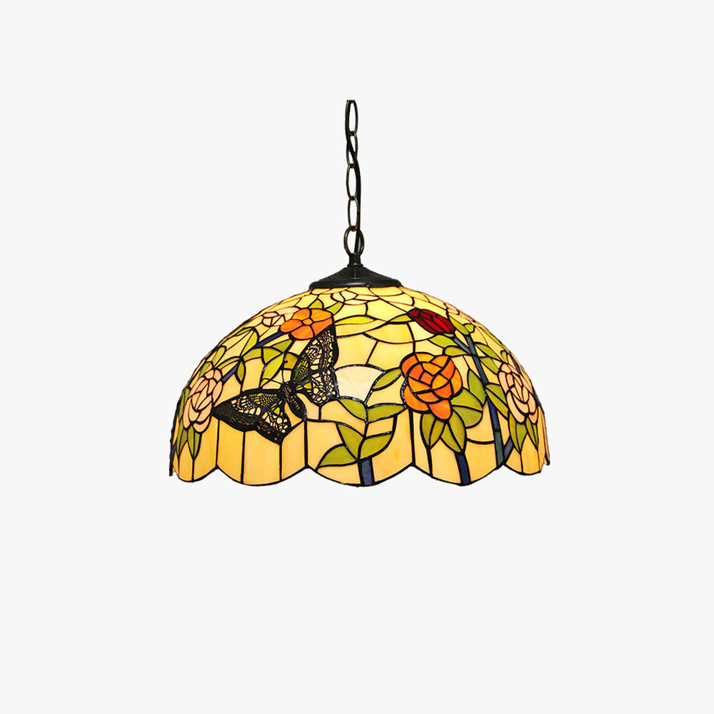 Eryn Vintage Colorful Butterfly Rose Pendant Light Glass Hallway