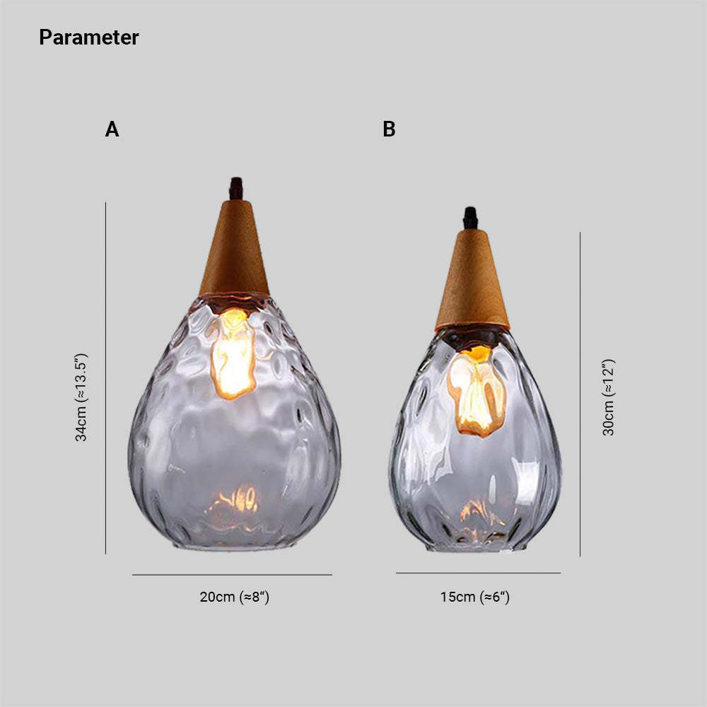 Avi Vintage Teardrop Pendant Light, Glass/Wood