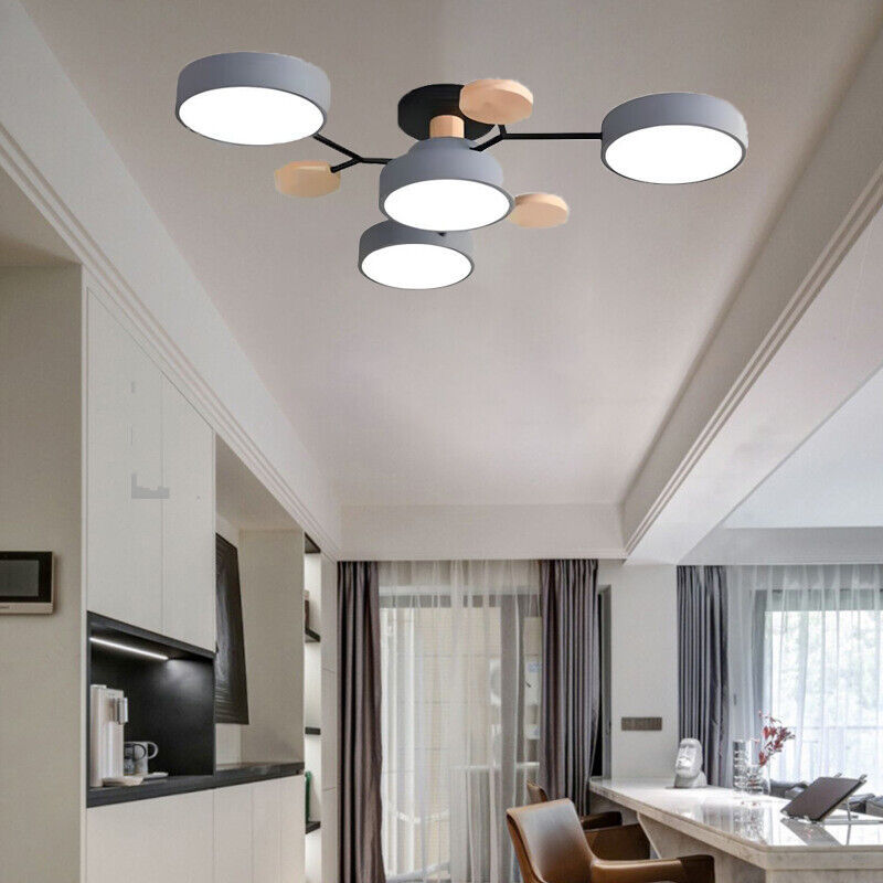 Sienna Geometric Flush Mount Ceiling Light Acrylic/Wood Living Room