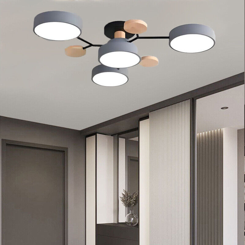 Sienna Geometric Flush Mount Ceiling Light Acrylic/Wood Living Room