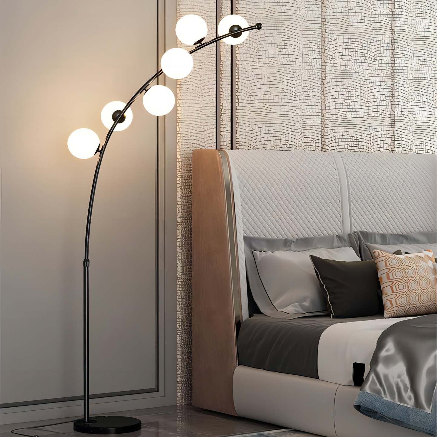 Valentina Modern Arc Multi Head Bubble Floor Lamp Black/Gold