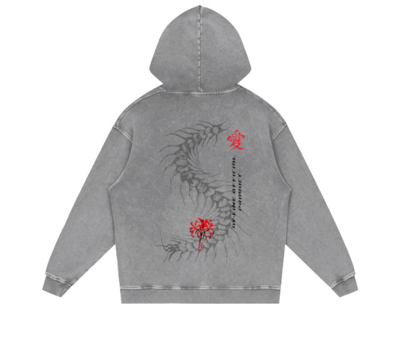 Centipede Streetwear Hoodie Black Washed-IYAMIUIO