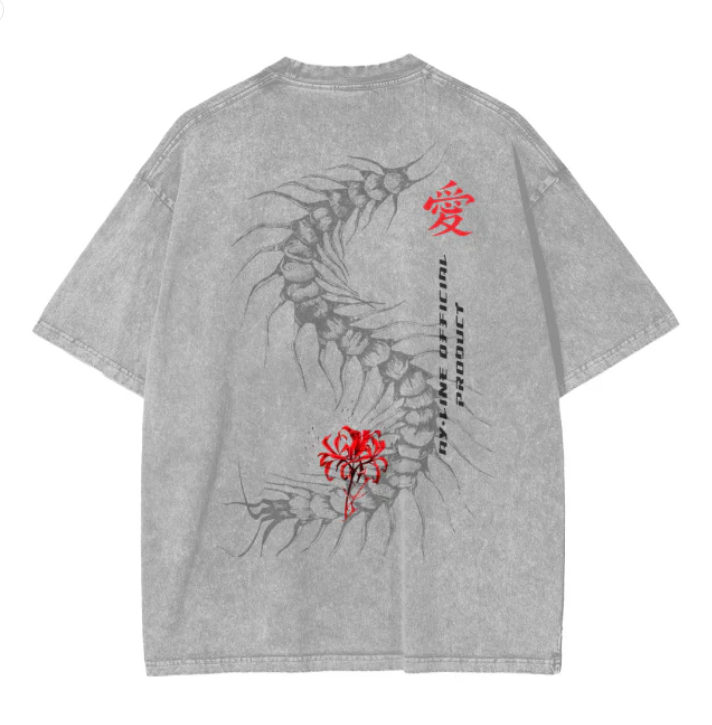 Centipede Streetwear Shirt Black Washed-IYAMIUIO