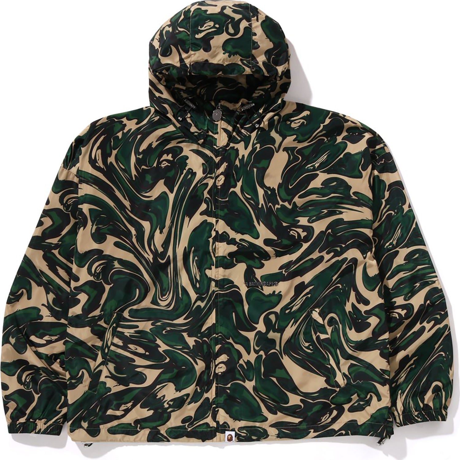 MARBLING CAMO BATHING APE LOGO NYLON HOODED JACKET MENS-IYAMIUIO