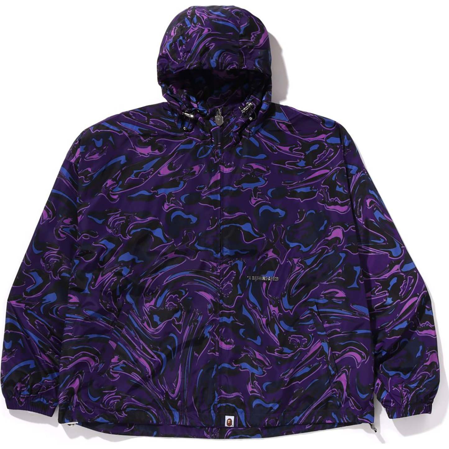 MARBLING CAMO BATHING APE LOGO NYLON HOODED JACKET MENS-IYAMIUIO
