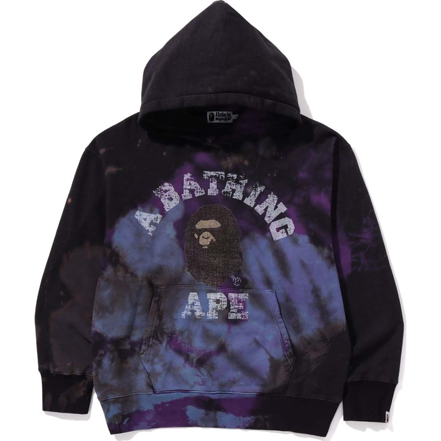 TIE DYE COLLEGE RELAXED FIT PULLOVER HOODIE MENS-IYAMIUIO
