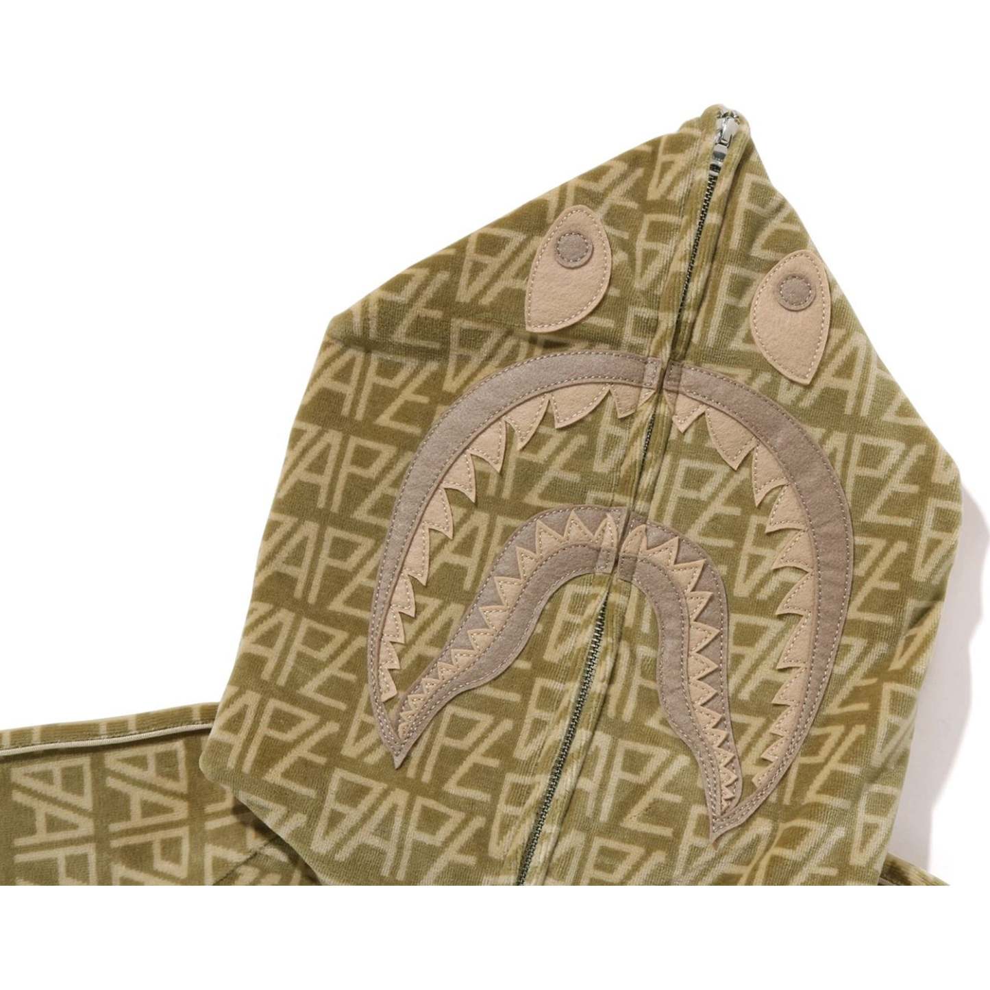 BAPE LOGO MONOGRAM VELOUR SHARK FULL ZIP HOODIE MENS-IYAMIUIO
