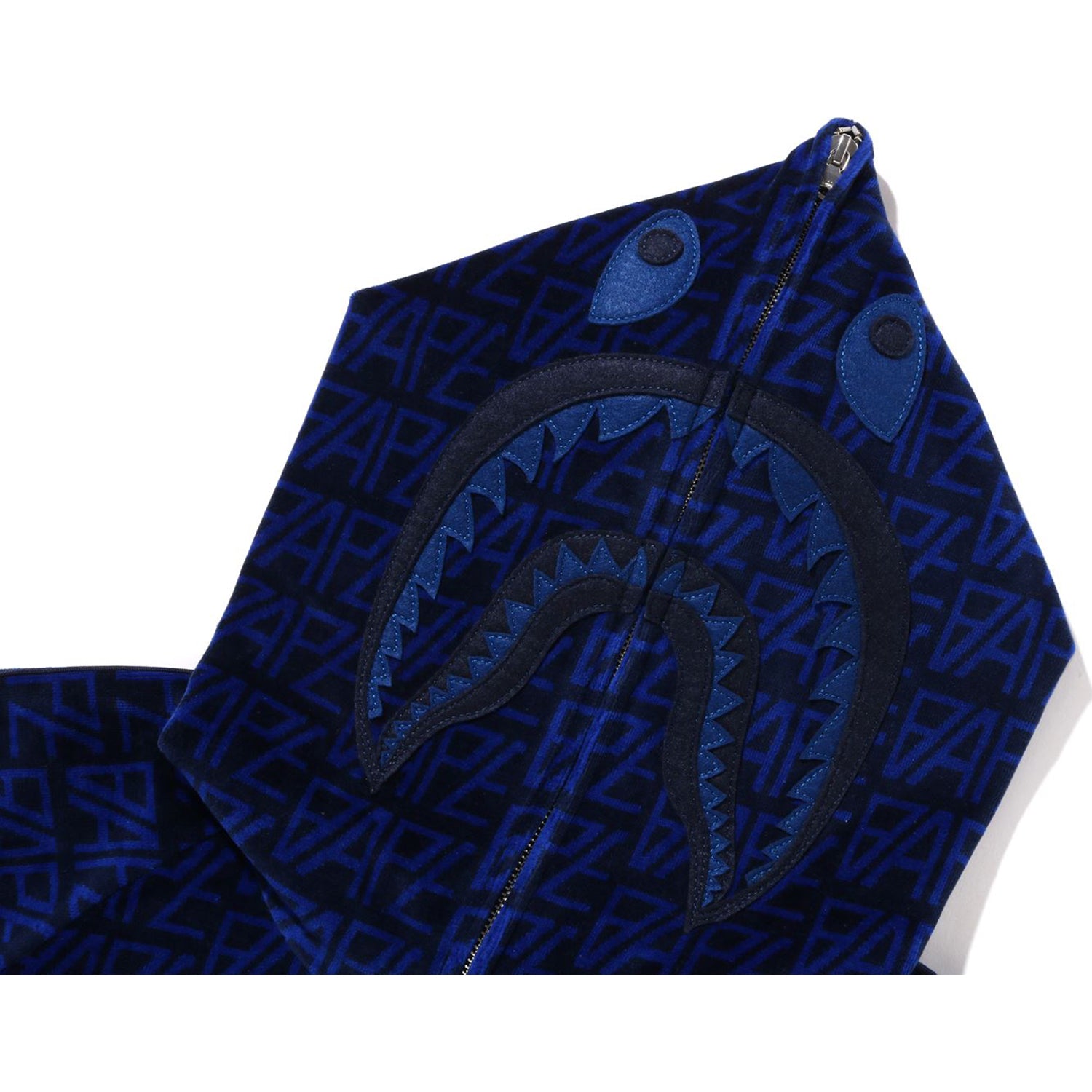 BAPE LOGO MONOGRAM VELOUR SHARK FULL ZIP HOODIE MENS-IYAMIUIO