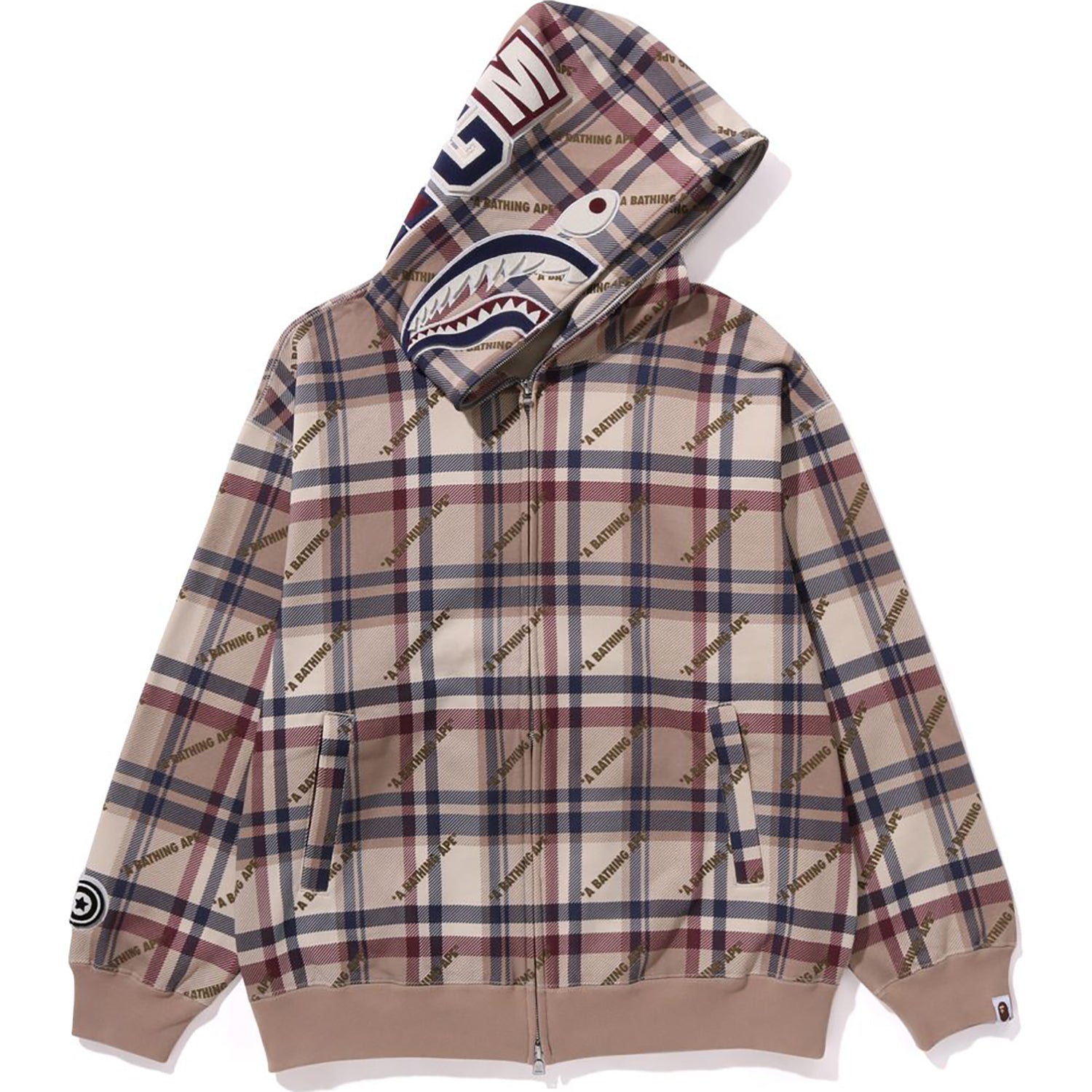 A BATHING APE LOGO CHECK PATTERN SHARK FULL ZIP HOODIE MENS-IYAMIUIO