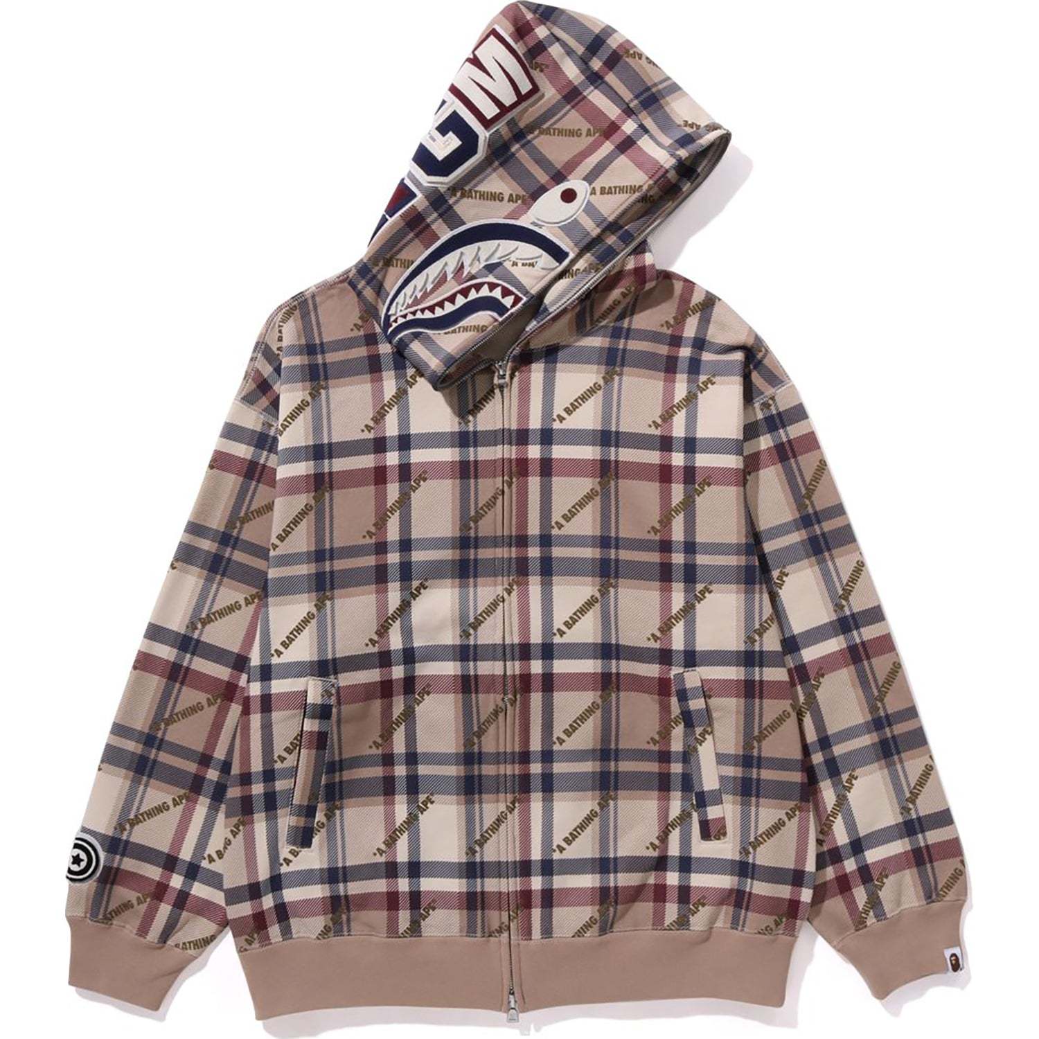 A BATHING APE LOGO CHECK PATTERN SHARK FULL ZIP HOODIE MENS-IYAMIUIO
