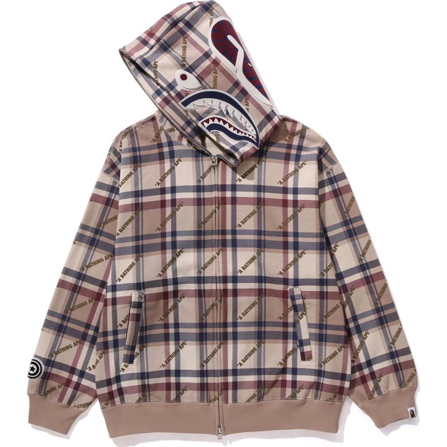 A BATHING APE LOGO CHECK PATTERN SHARK FULL ZIP HOODIE MENS-IYAMIUIO