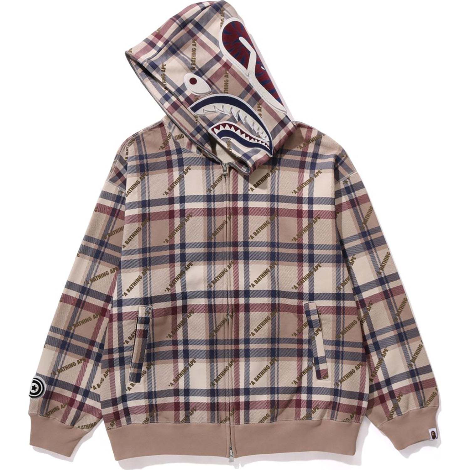 A BATHING APE LOGO CHECK PATTERN SHARK FULL ZIP HOODIE MENS-IYAMIUIO