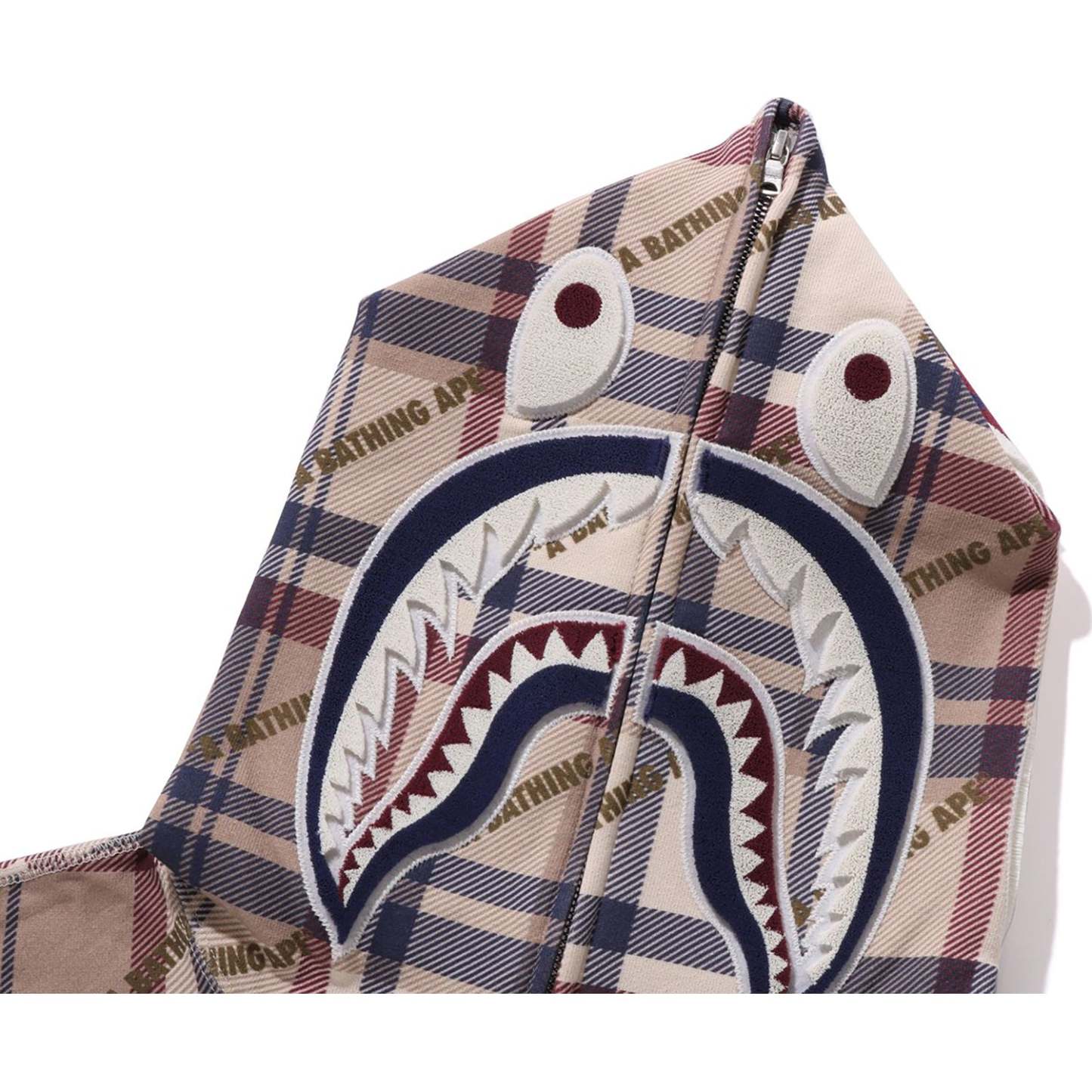 A BATHING APE LOGO CHECK PATTERN SHARK FULL ZIP HOODIE MENS-IYAMIUIO