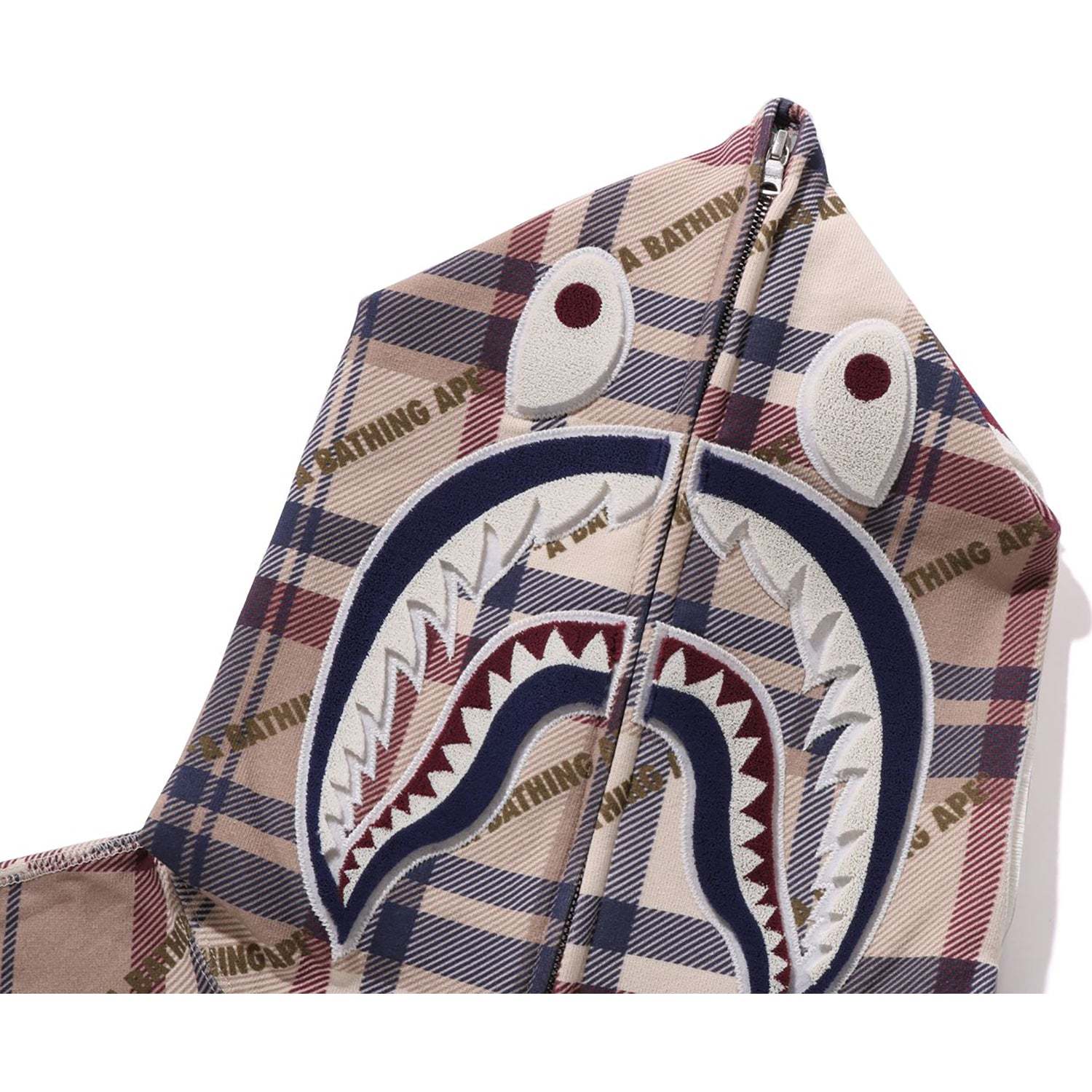 A BATHING APE LOGO CHECK PATTERN SHARK FULL ZIP HOODIE MENS-IYAMIUIO