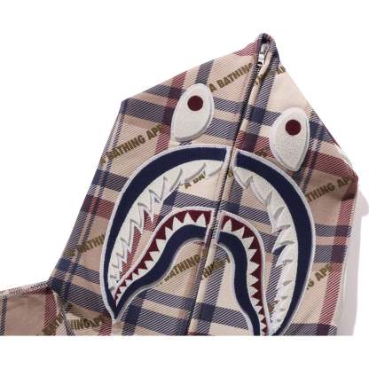A BATHING APE LOGO CHECK PATTERN SHARK FULL ZIP HOODIE MENS-IYAMIUIO