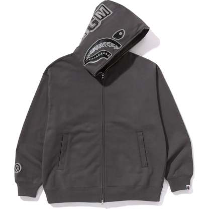 HAND DRAWN FACE RELAXED FIT SHARK FULL ZIP HOODIE MENS-IYAMIUIO