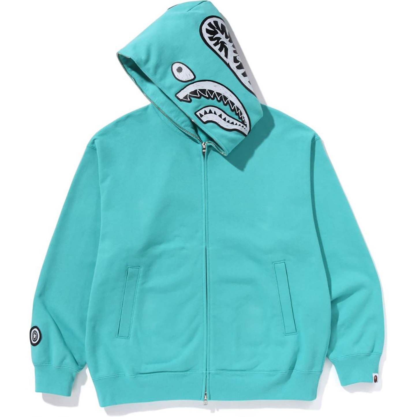 HAND DRAWN FACE RELAXED FIT SHARK FULL ZIP HOODIE MENS-IYAMIUIO
