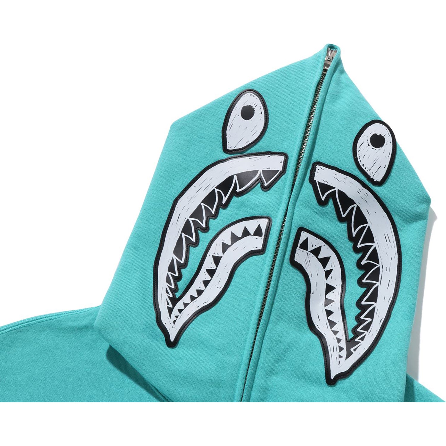 HAND DRAWN FACE RELAXED FIT SHARK FULL ZIP HOODIE MENS-IYAMIUIO