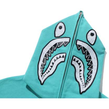 HAND DRAWN FACE RELAXED FIT SHARK FULL ZIP HOODIE MENS-IYAMIUIO