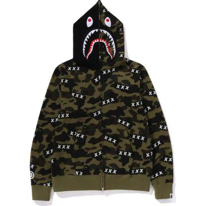 BAPE X GOD SELECTION XXX SHARK FULL ZIP HOODIE MENS-IYAMIUIO