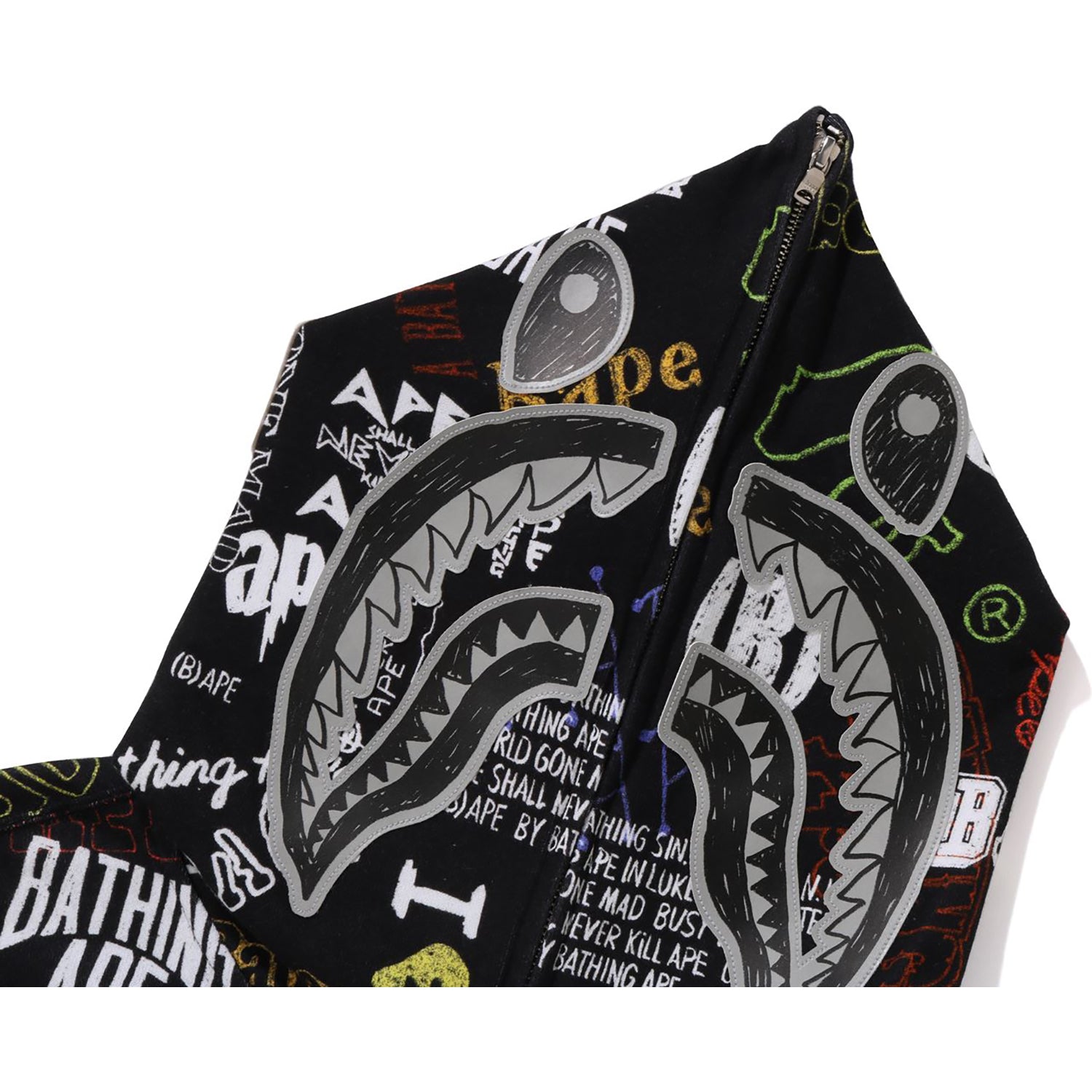 HAND DRAW PATTERN SHARK ZIP HOODIE MENS-IYAMIUIO