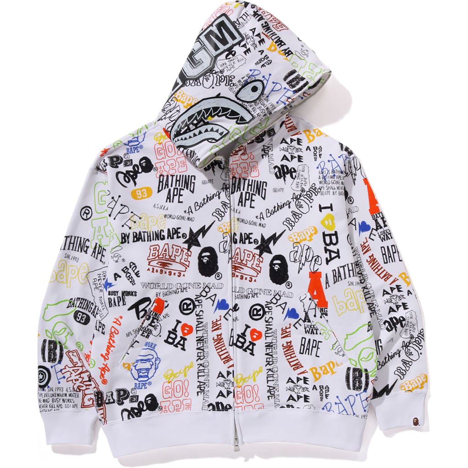 HAND DRAW PATTERN SHARK ZIP HOODIE MENS-IYAMIUIO