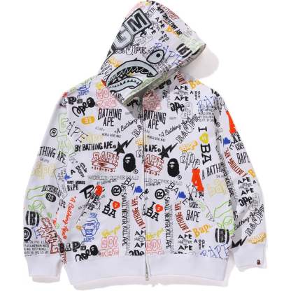 HAND DRAW PATTERN SHARK ZIP HOODIE MENS-IYAMIUIO