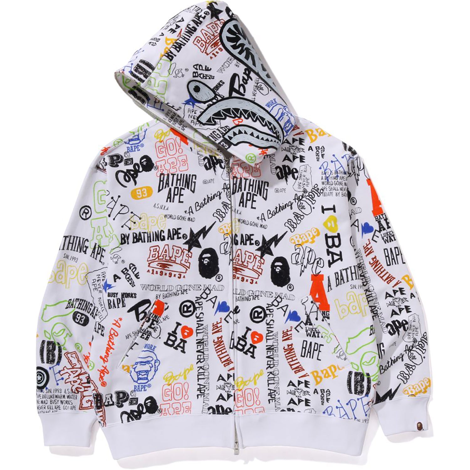 HAND DRAW PATTERN SHARK ZIP HOODIE MENS-IYAMIUIO
