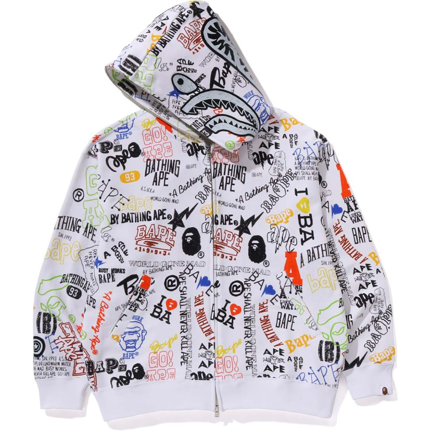 HAND DRAW PATTERN SHARK ZIP HOODIE MENS-IYAMIUIO