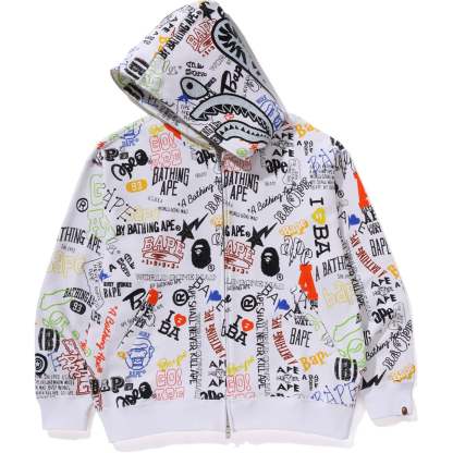 HAND DRAW PATTERN SHARK ZIP HOODIE MENS-IYAMIUIO
