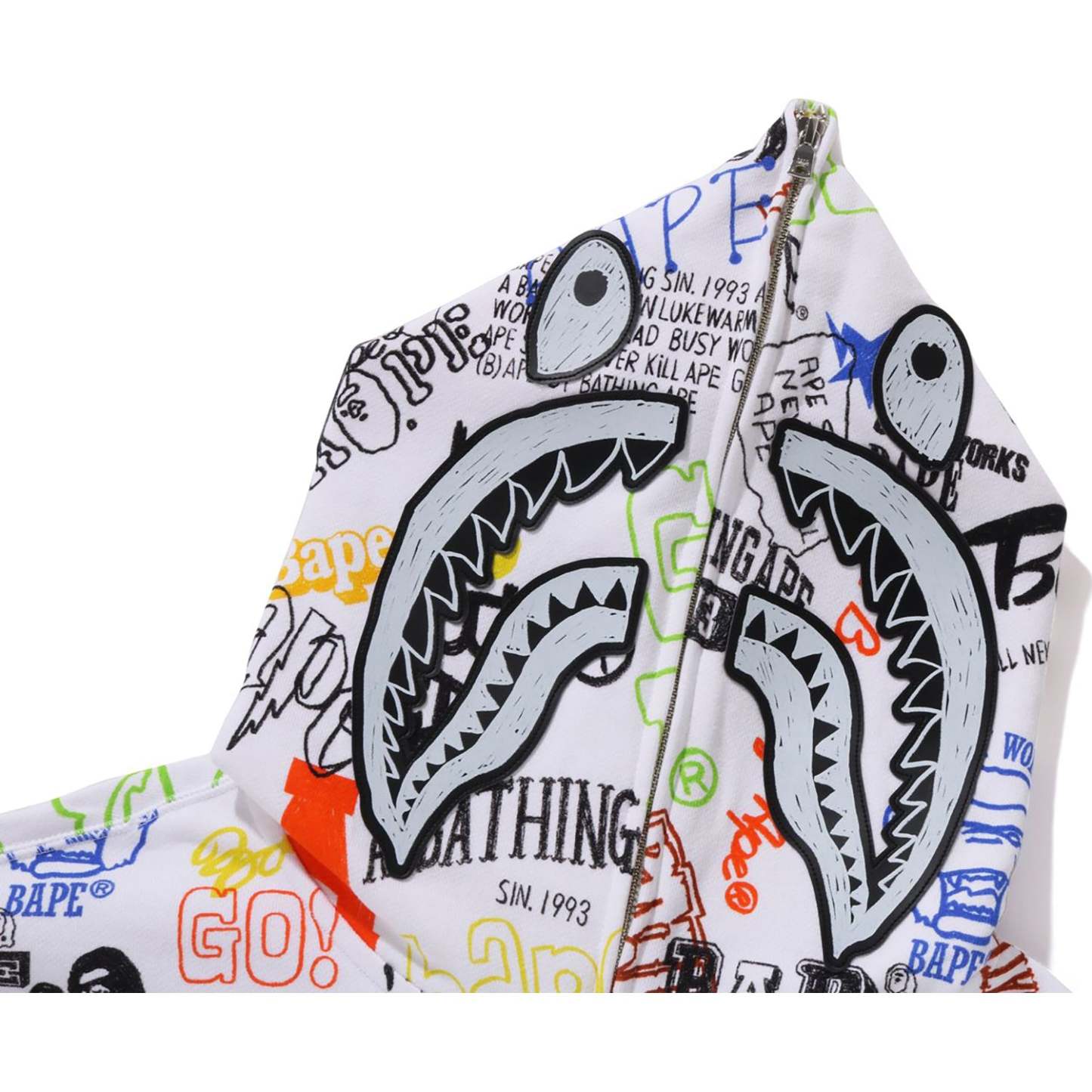 HAND DRAW PATTERN SHARK ZIP HOODIE MENS-IYAMIUIO