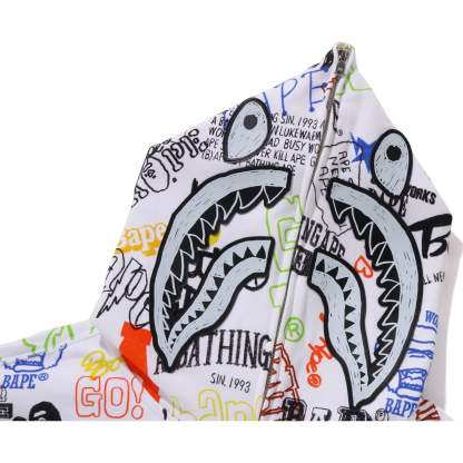 HAND DRAW PATTERN SHARK ZIP HOODIE MENS-IYAMIUIO