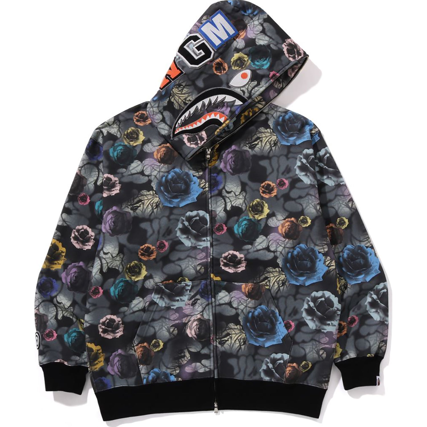 FLORAL CAMO SHARK RELAXED FIT FULL ZIP HOODIE MENS-IYAMIUIO