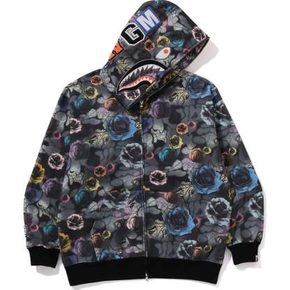 FLORAL CAMO SHARK RELAXED FIT FULL ZIP HOODIE MENS-IYAMIUIO