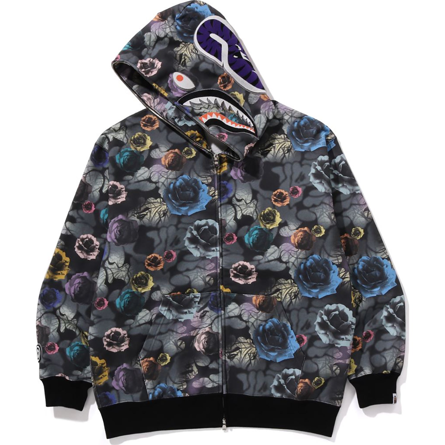 FLORAL CAMO SHARK RELAXED FIT FULL ZIP HOODIE MENS-IYAMIUIO