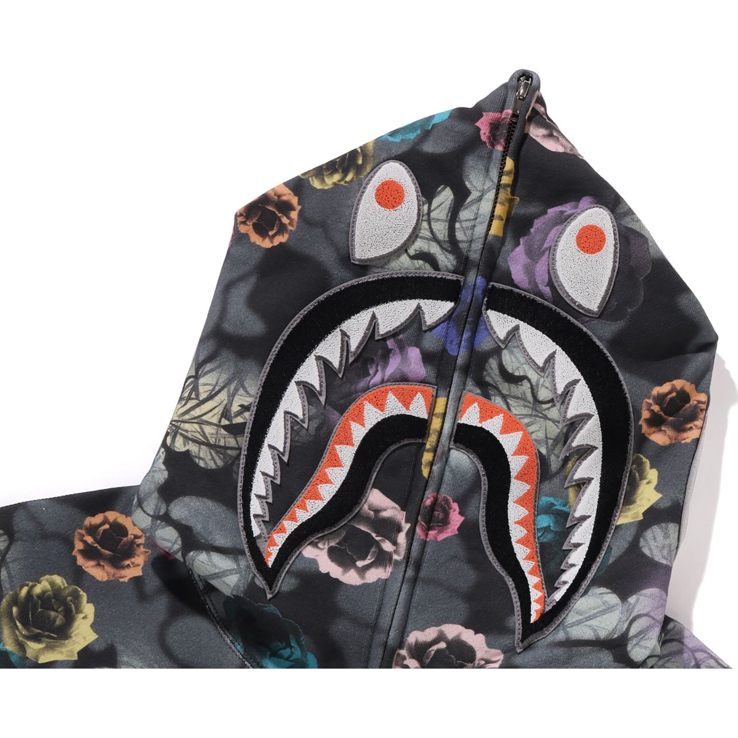 FLORAL CAMO SHARK RELAXED FIT FULL ZIP HOODIE MENS-IYAMIUIO