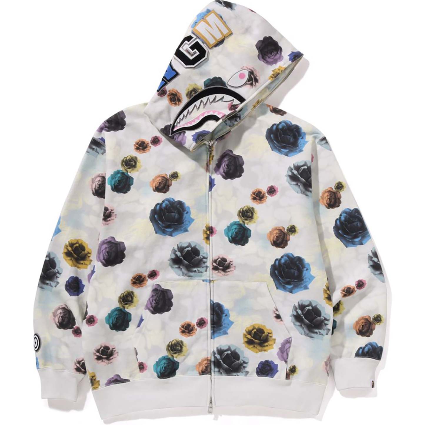 FLORAL CAMO SHARK RELAXED FIT FULL ZIP HOODIE MENS-IYAMIUIO