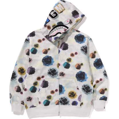 FLORAL CAMO SHARK RELAXED FIT FULL ZIP HOODIE MENS-IYAMIUIO