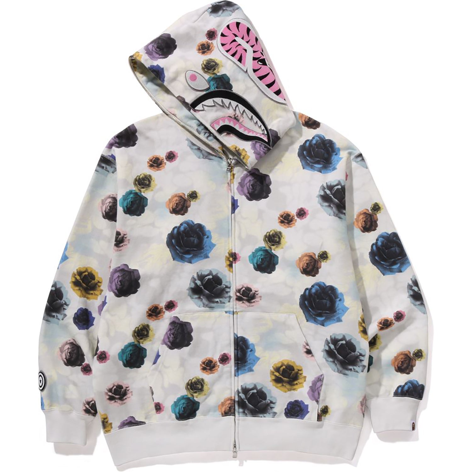 FLORAL CAMO SHARK RELAXED FIT FULL ZIP HOODIE MENS-IYAMIUIO