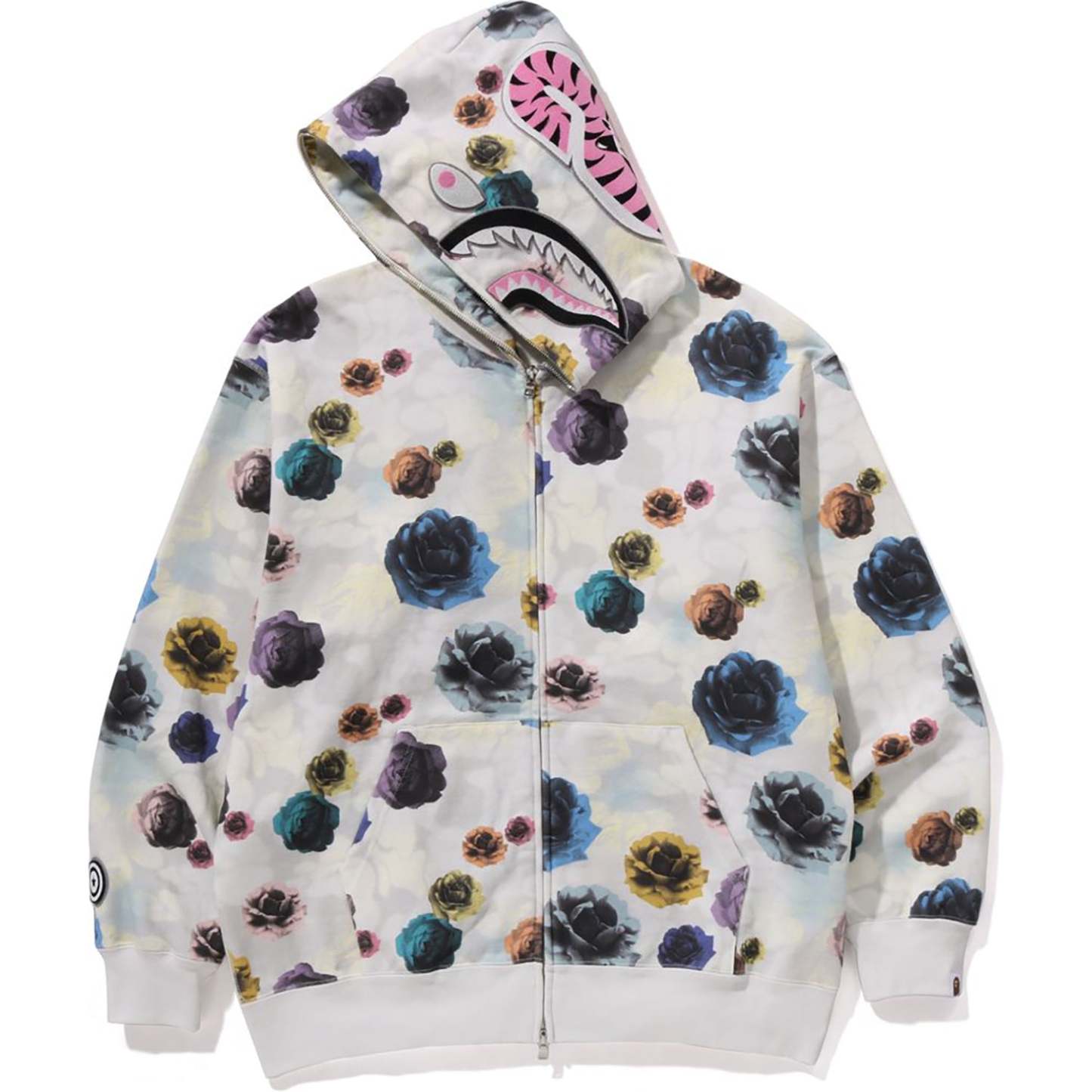 FLORAL CAMO SHARK RELAXED FIT FULL ZIP HOODIE MENS-IYAMIUIO