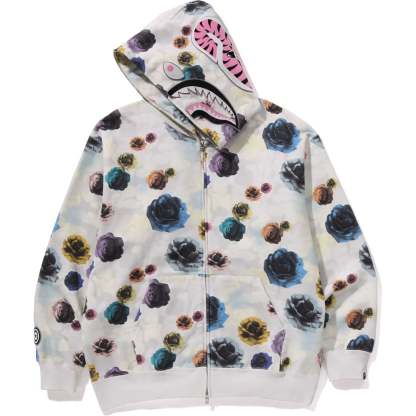 FLORAL CAMO SHARK RELAXED FIT FULL ZIP HOODIE MENS-IYAMIUIO