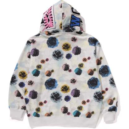 FLORAL CAMO SHARK RELAXED FIT FULL ZIP HOODIE MENS-IYAMIUIO
