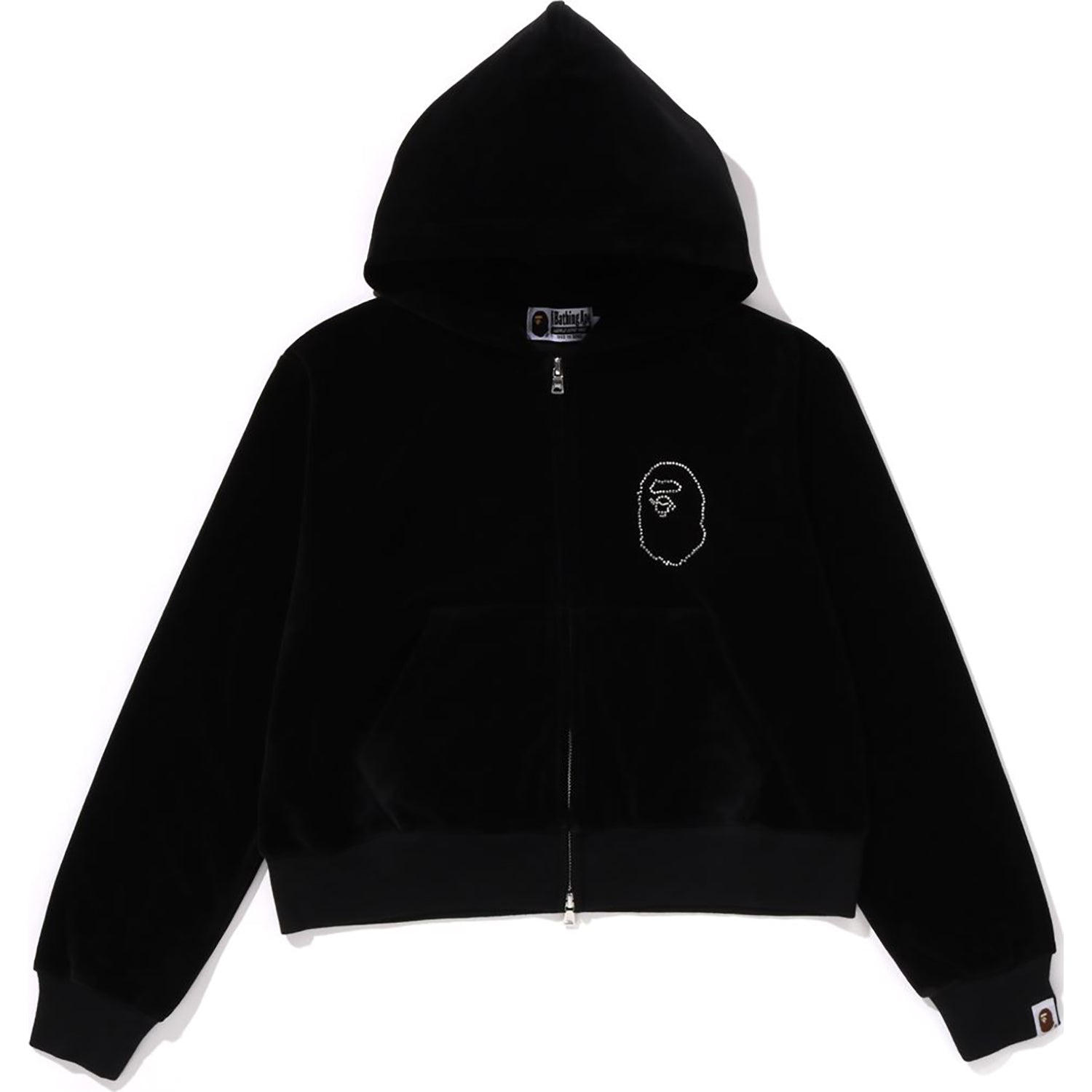CRYSTAL STONE APE HEAD VELOUR ZIP HOODIE LADIES-IYAMIUIO