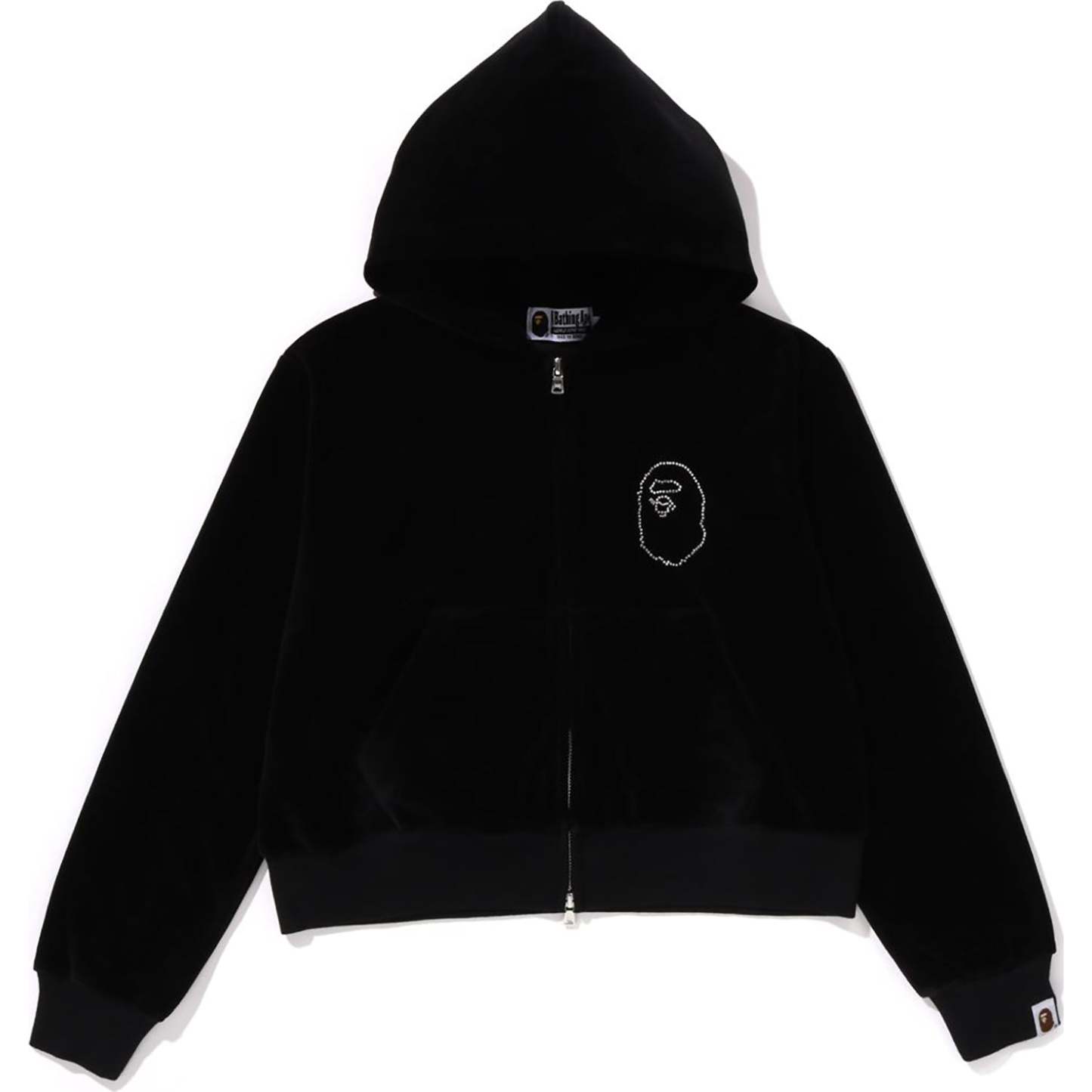 CRYSTAL STONE APE HEAD VELOUR ZIP HOODIE LADIES-IYAMIUIO
