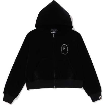 CRYSTAL STONE APE HEAD VELOUR ZIP HOODIE LADIES-IYAMIUIO