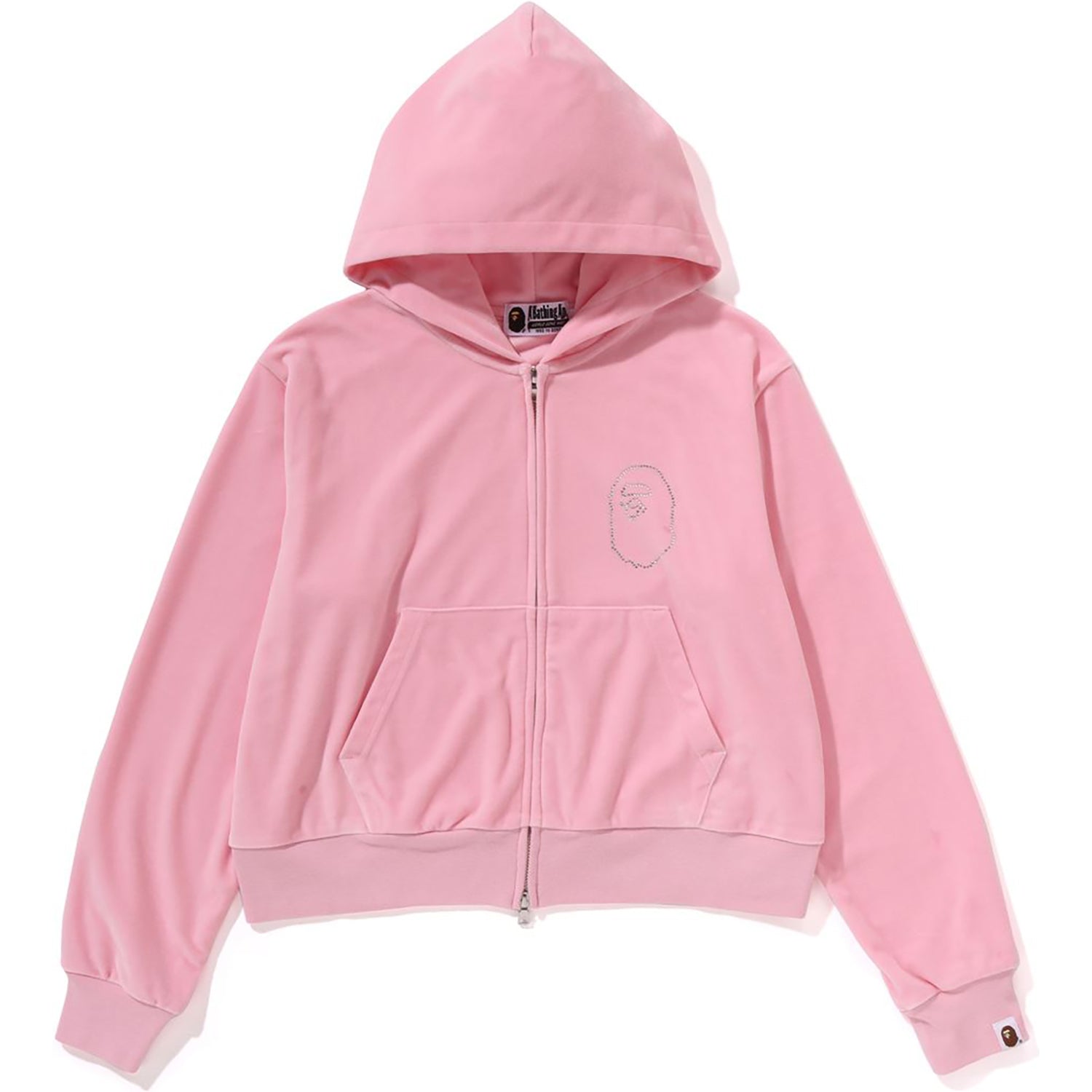 CRYSTAL STONE APE HEAD VELOUR ZIP HOODIE LADIES-IYAMIUIO